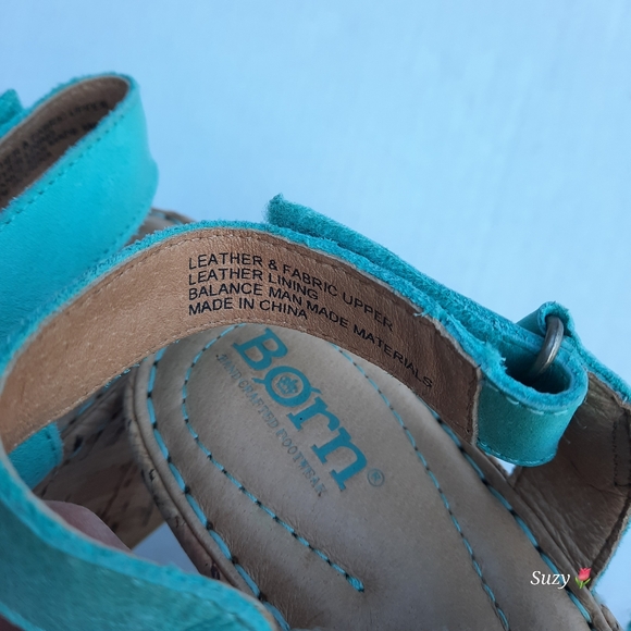 BØRN Leather Teal Cork Platform Ankle Strap Sandals - Picture 5 of 6